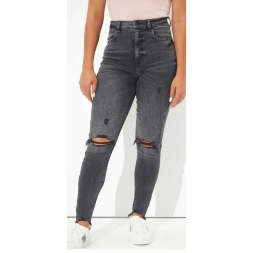 AMERICAN EAGLE high rise jegging jeans size 16 black distressed R36